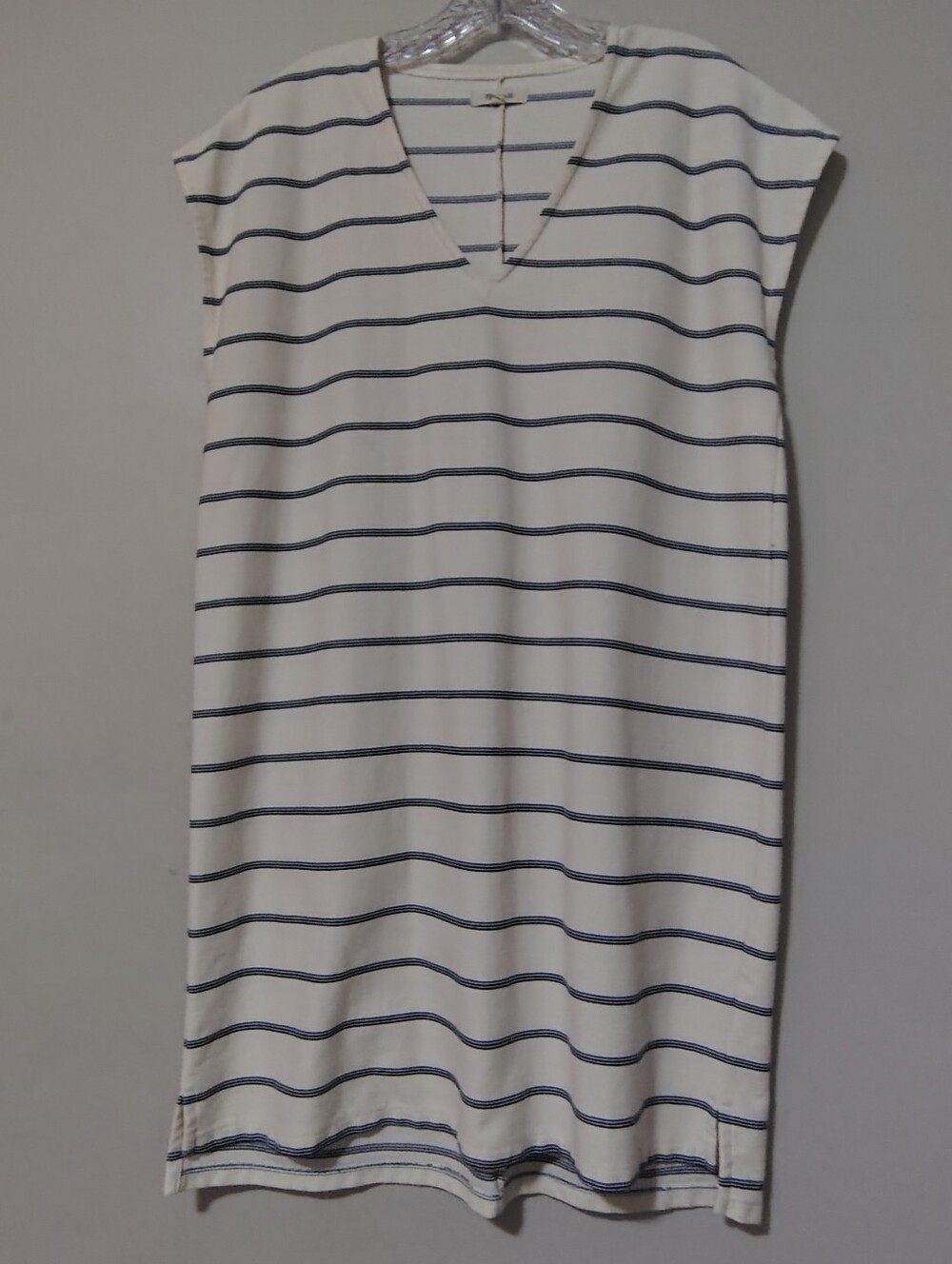 Madewell Striped V-Neck Tunic Dress in White and Navy